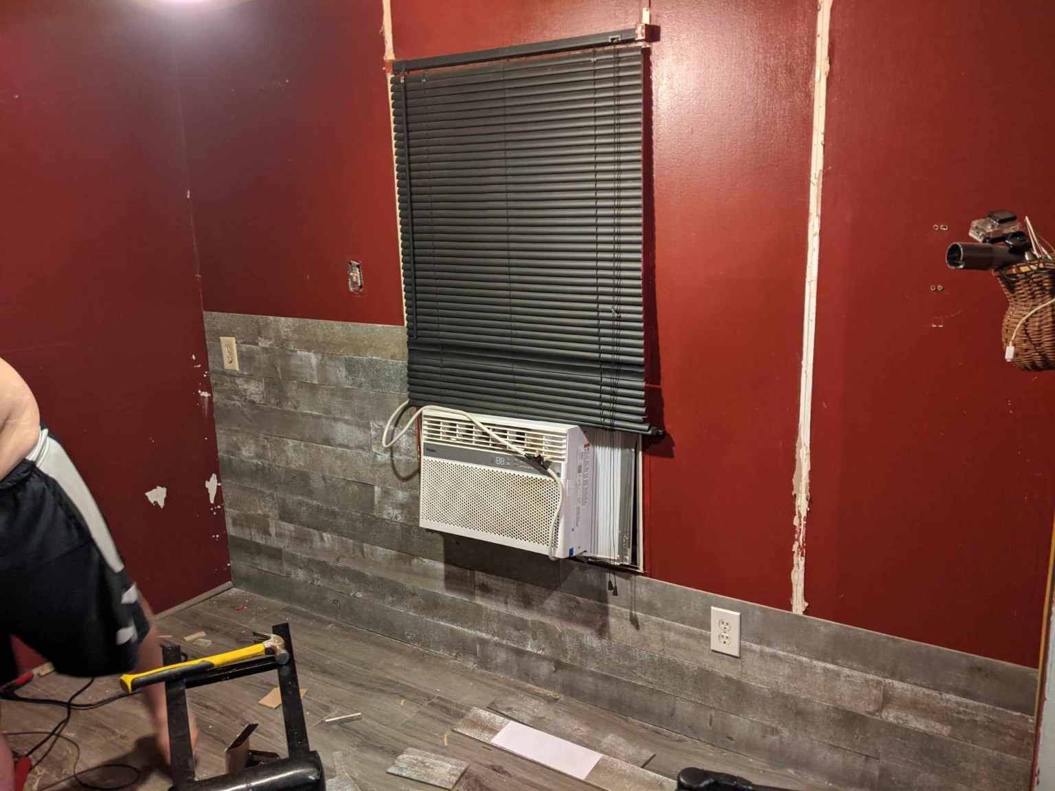 Red dining room wall before accent wall