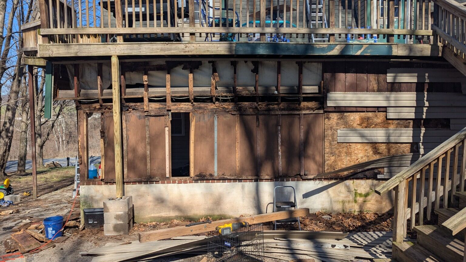 Large porch and deck structure before repair