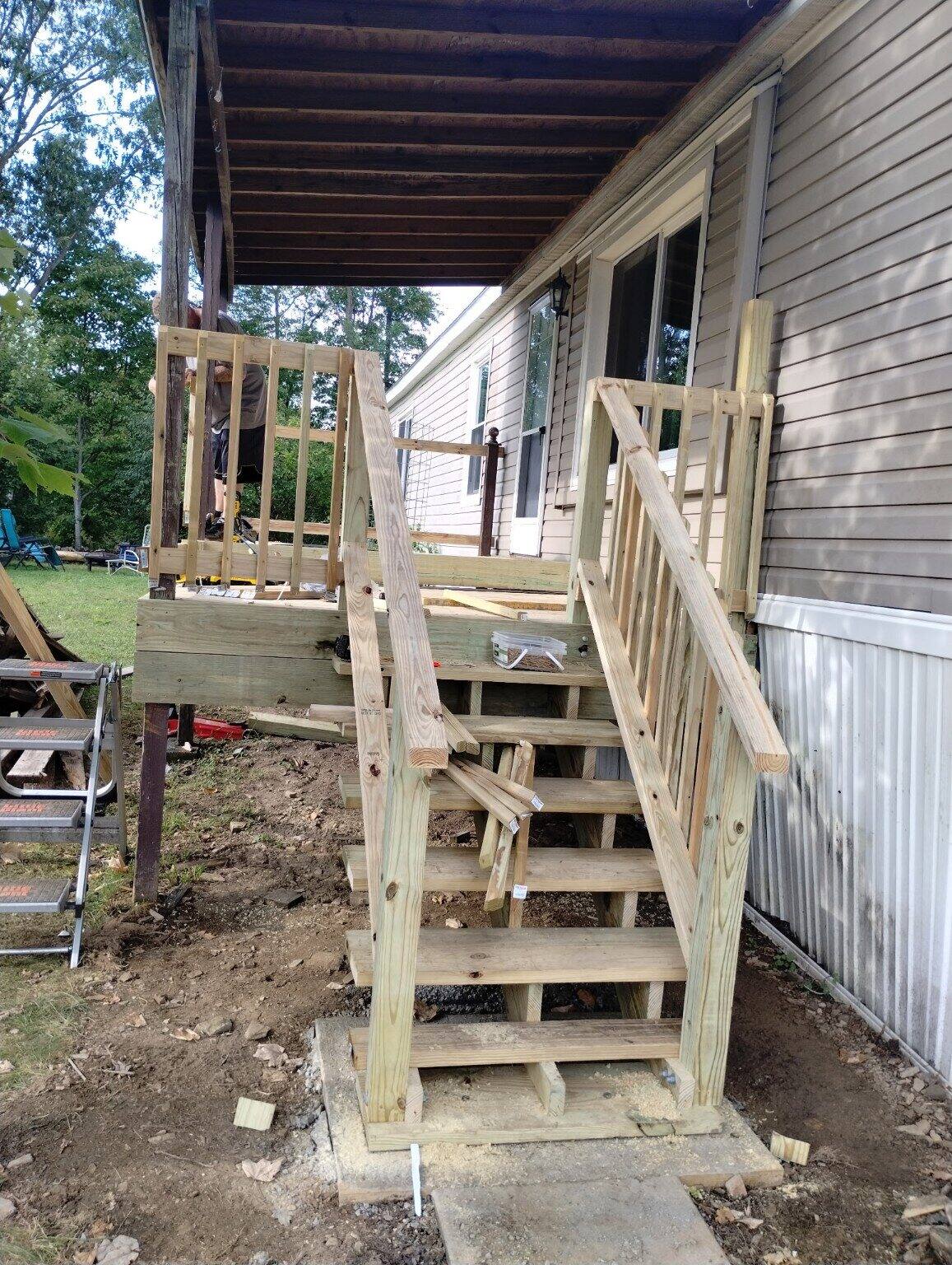Wide new deck stairs under construction