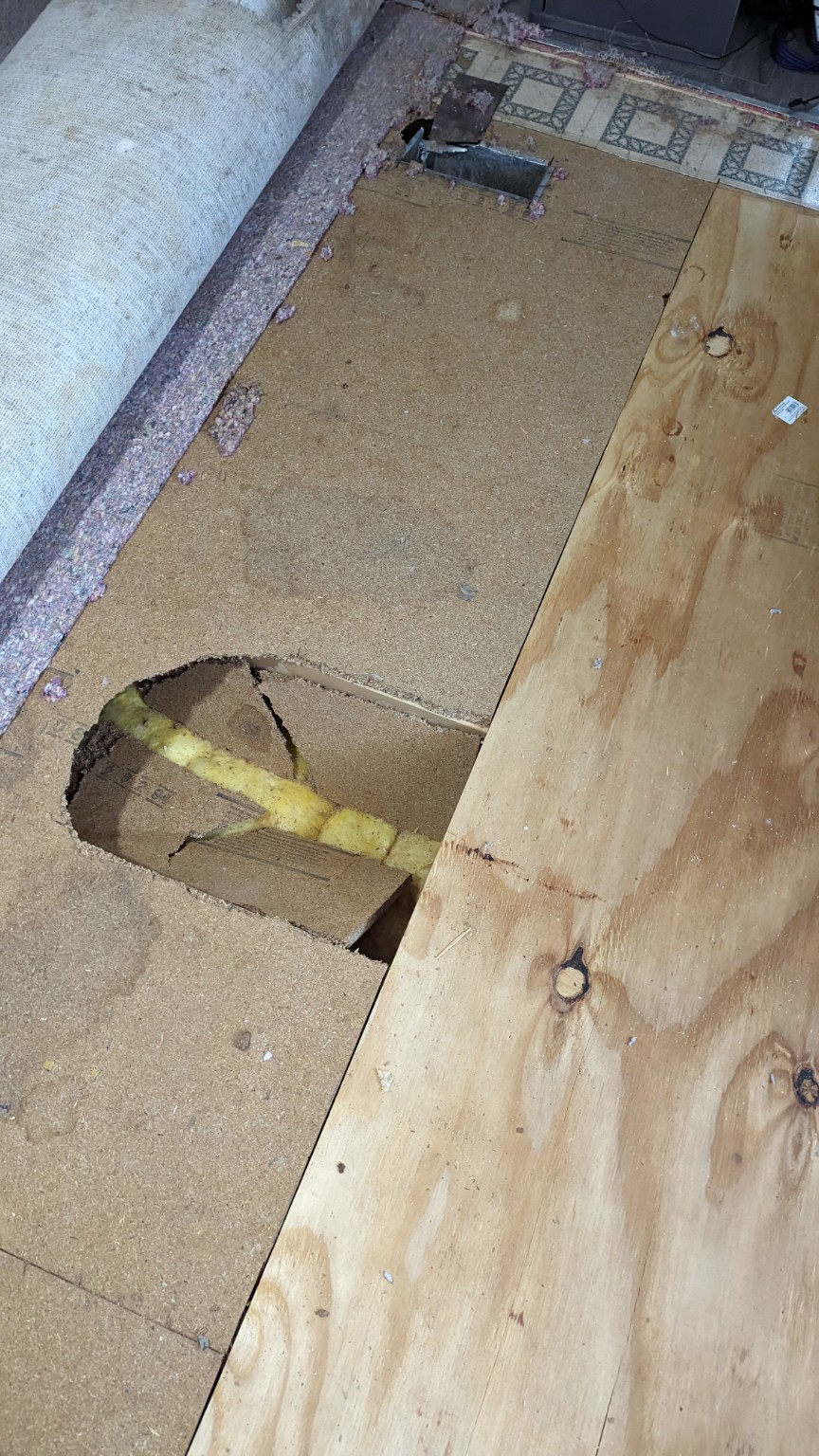 Small damaged opening discovered in floor
