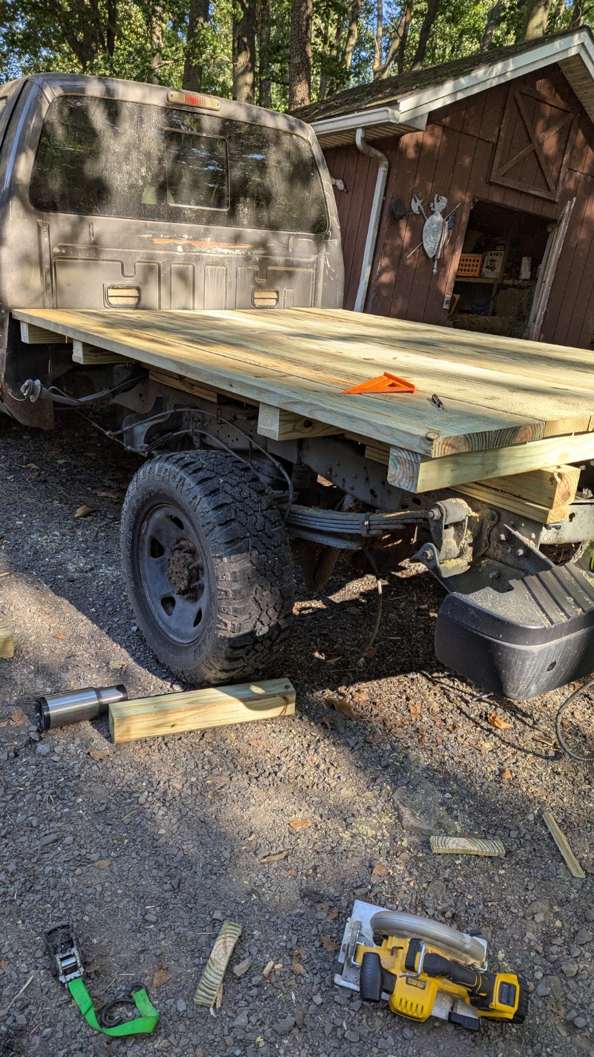 Custom wood truck bed build in progress